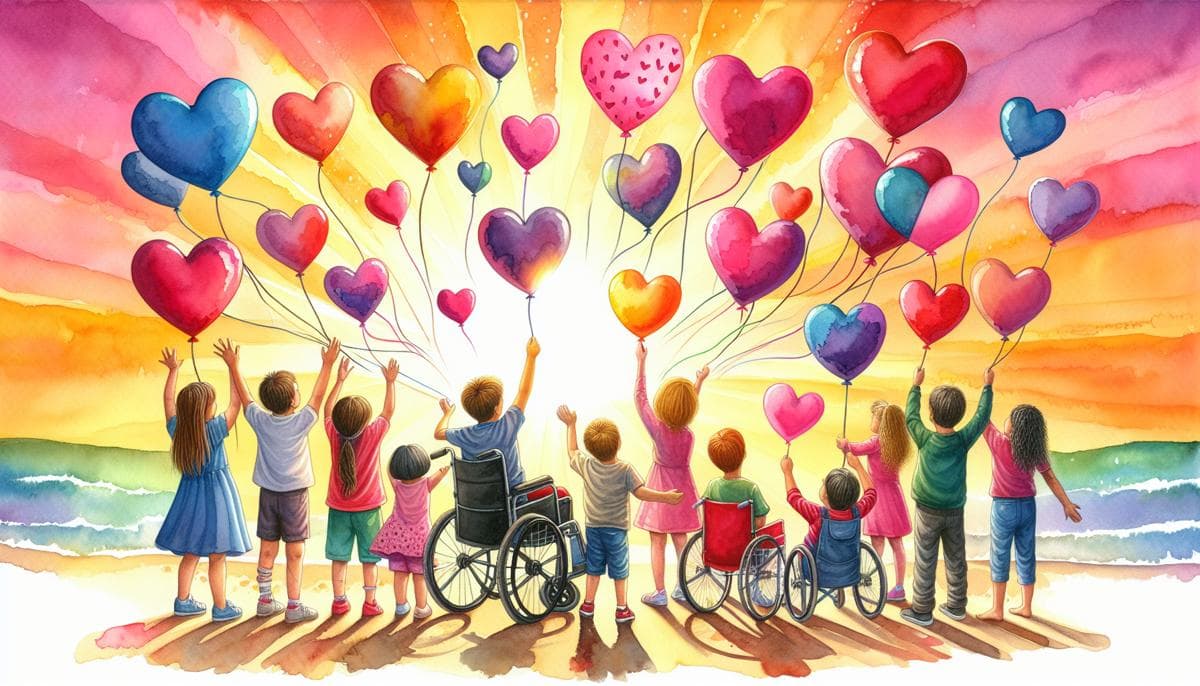 Watercolor cherubs release heart balloons into a sunny sky, symbolizing hope for children with congenital heart disease.