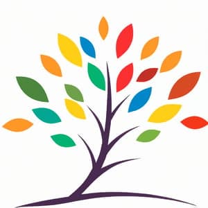 A logo with a tree and multicolored leaves